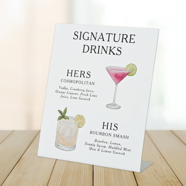 Signature Drinks Wedding Cocktail Menu Poster Pedestal Sign (Creator Uploaded)