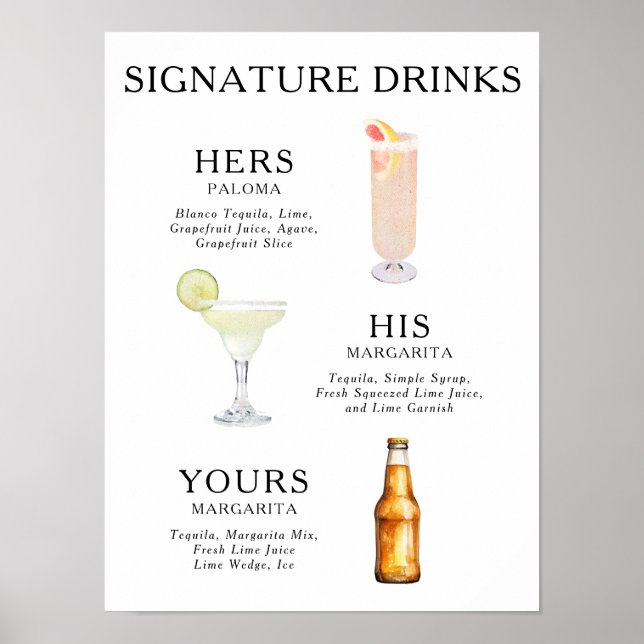 Signature Drinks Wedding Cocktail Poster (Front)