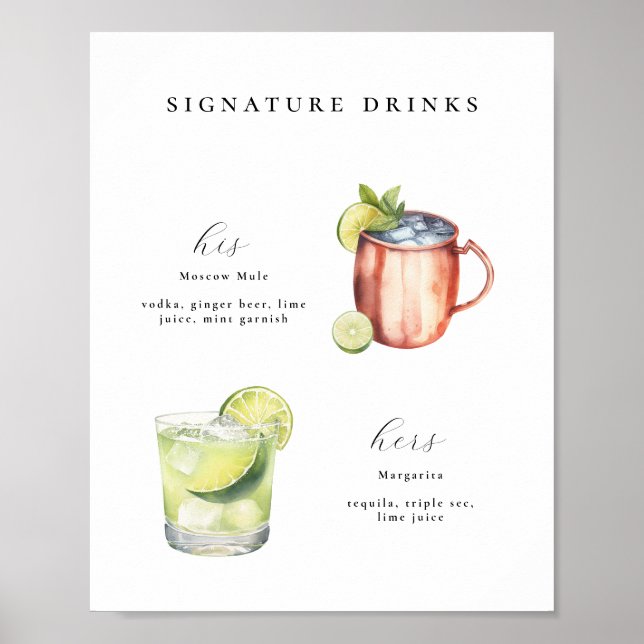 Signature Drinks Wedding Cocktails Poster (Front)