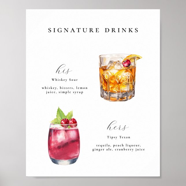 Signature Drinks Wedding Cocktails Poster (Front)