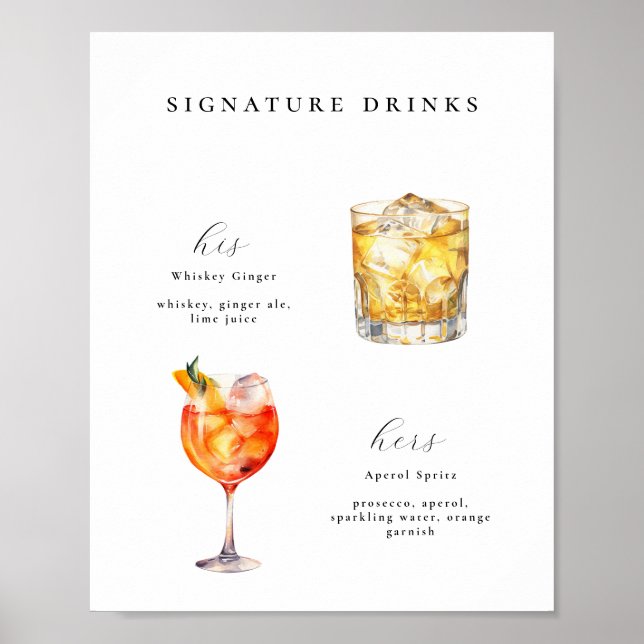 Signature Drinks Wedding Cocktails Poster (Front)