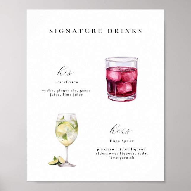 Signature Drinks Wedding Cocktails Poster (Front)