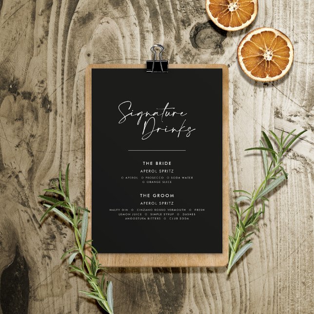 Signature drinks wedding modern minimal black poster (Creator Uploaded)