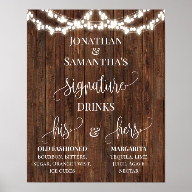 Signature Drinks Wedding Reception Rustic Sign (Front)