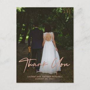 Signature Faux Rose Gold Wedding Photo Thank You Postcard