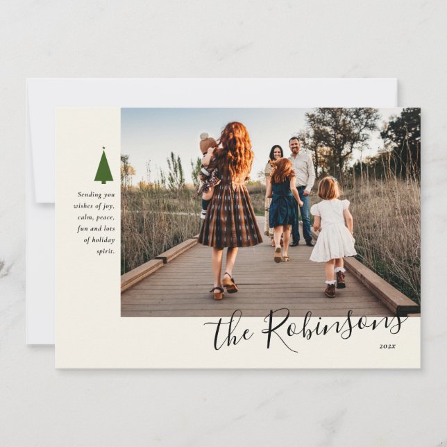 Signature Green Tree Single Photo Holiday Card (Front)