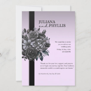 Signature Lilac Black Noir Botanical Wedding  Invitation