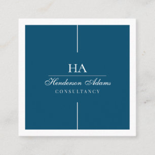 Signature Luxury Script Ocean Blue and White Square Business Card