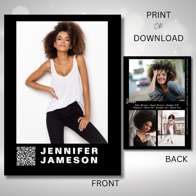 Signature Model Comp Card | QR Code + 4 Photos (Elevate your talent brand with this comp card featuring a QR code, and signature element on the back)