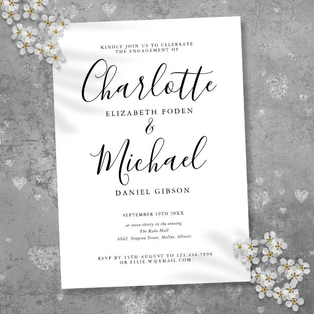 Signature Modern Black and White Engagement Party Invitation (Signature Modern Black and White Engagement Party Invitation)
