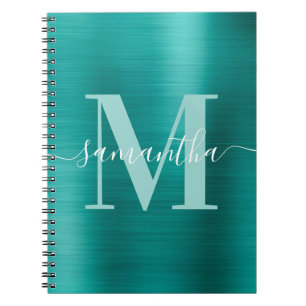 Signature Monogram Aqua Teal Shimmer Foil  Notebook