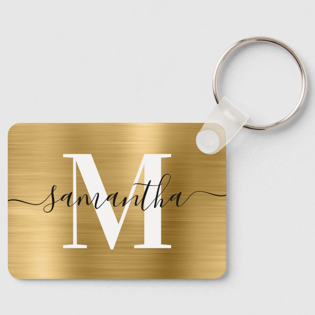 Signature Monogram Gold Foil Photo Rectangle Key Ring (Front)