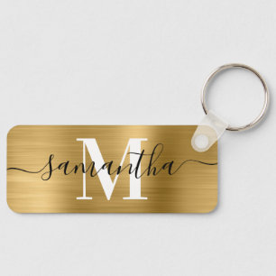 Signature Monogram Gold Foil Thin Rectangle Key Ring