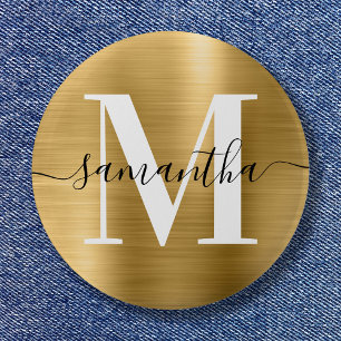Signature Monogram Gold Shimmer Foil  6 Cm Round Badge