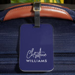 Signature Monogram Handwritten Script Blue Luggage Tag<br><div class="desc">Stylish modern custom monogram luggage tag with a modern minimalist signature typography paired with sans-serif font in minimal blue and white with nautical and coastal vibes. Make it yours by adding your own monogram name to create a design as unique as you are. The perfect gift for every travel addicted...</div>