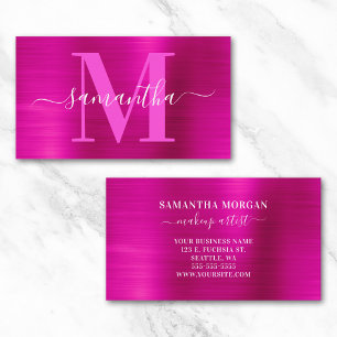 Signature Monogram Hot Pink Shimmer Business Card