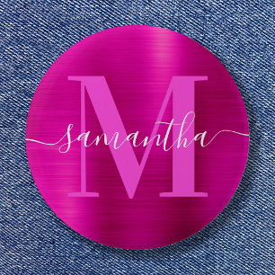 Signature Monogram Hot Pink Shimmer Foil  6 Cm Round Badge