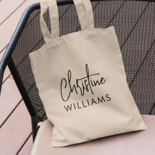 Signature Monogram Minimal Handwritten Script Tote Bag