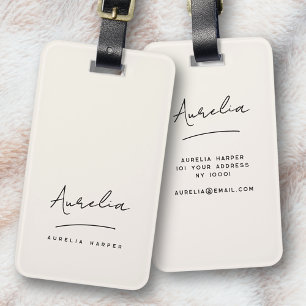 Signature Monogram Minimal Ivory Elegant Feminine Luggage Tag