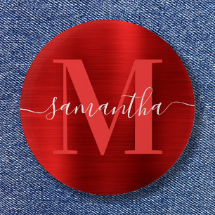 Signature Monogram Red Shimmer Foil 6 Cm Round Badge