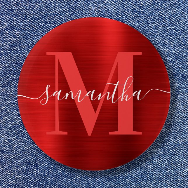 Signature Monogram Red Shimmer Foil  6 Cm Round Badge (Signature Monogram Red Shimmer Foil Button)
