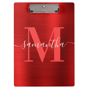 Signature Monogram Red Shimmer Foil  Clipboard