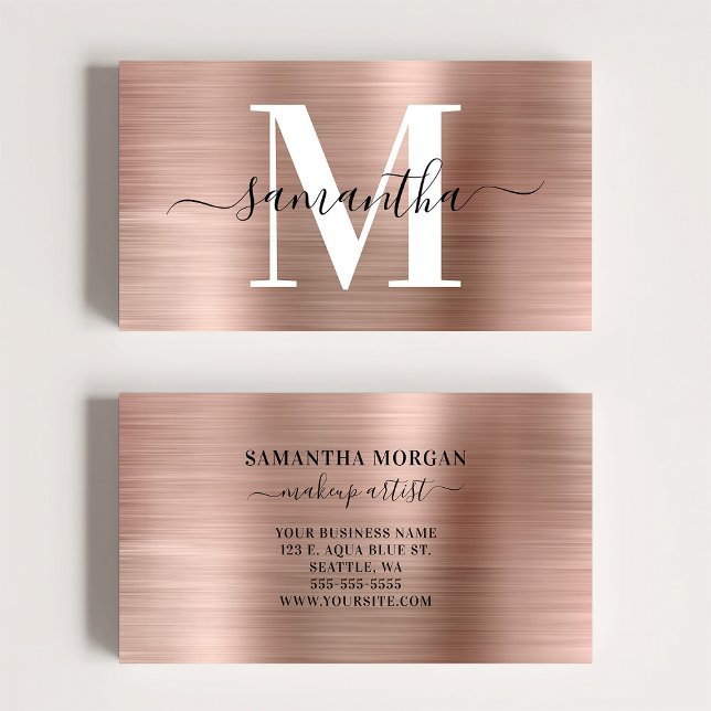 Signature Monogram Rose Gold Shimmer Business Card (Signature Monogram Rose Gold Shimmer Business Card)