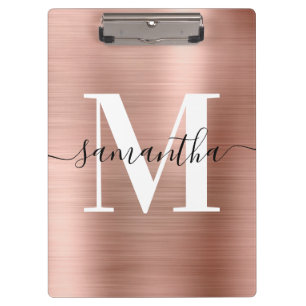 Signature Monogram Rose Gold Shimmer Foil Clipboard