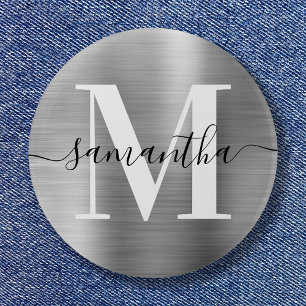 Signature Monogram Silver Shimmer Foil  6 Cm Round Badge