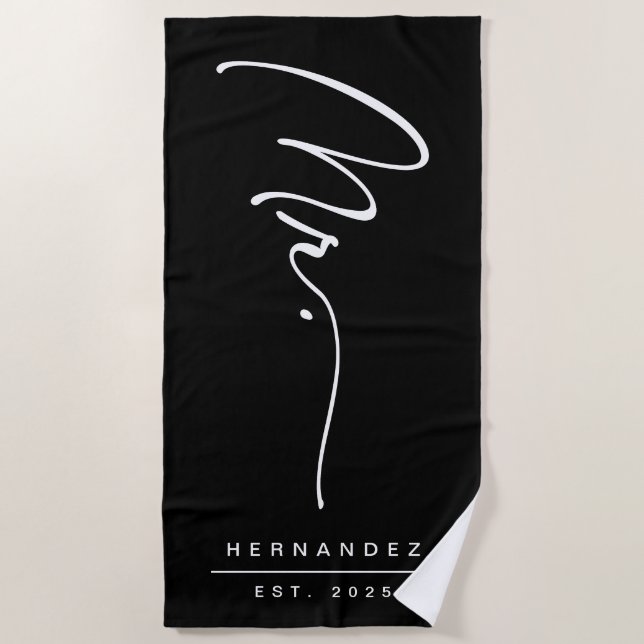 Signature MR. Beach Towel, Black & White, Minimal Beach Towel (Front)