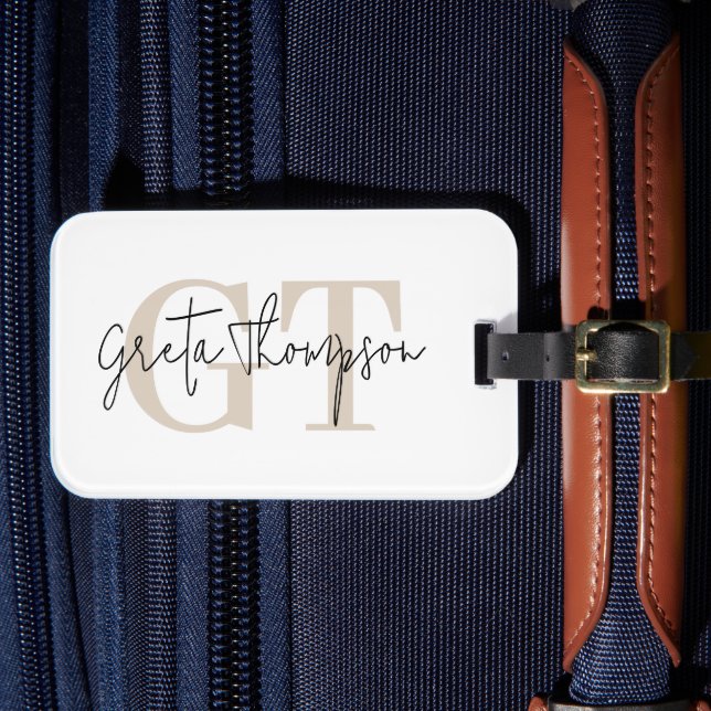 Signature Name Beige Monogram Luggage Tag (Front Insitu 4)