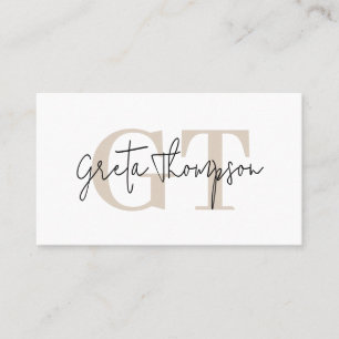 Signature Name Beige Monogram Minimalist Business Card