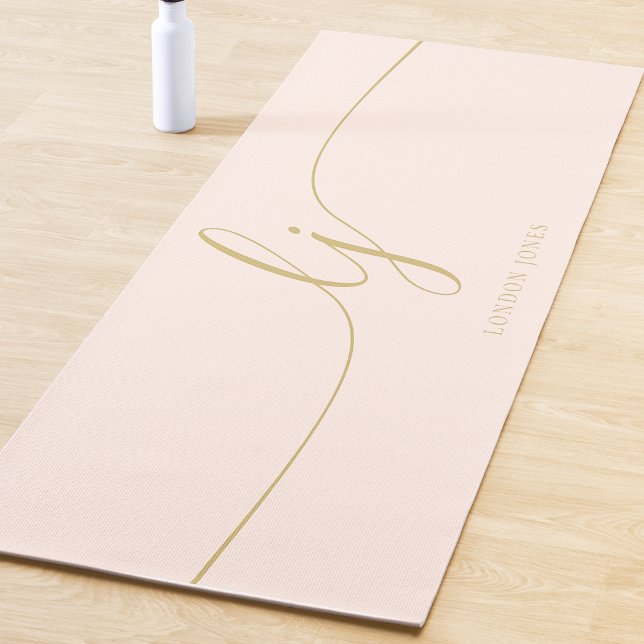Signature Name Simple Calligraphy Blush Pink Gold Yoga Mat (Creator Uploaded)