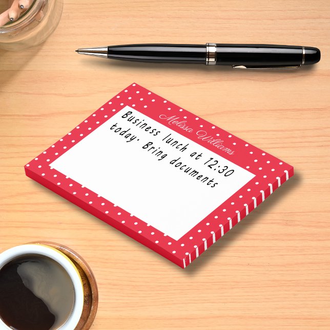 Signature Name White and Red Polka Dots Post-it Notes (Personalized Name Red White Polka Dot Pattern Post-it Notes)