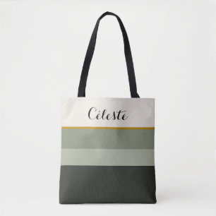 Signature Personalised Sage Green & Gold Striped Tote Bag