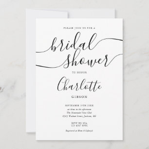 Signature Script Black And White Bridal Shower Invitation