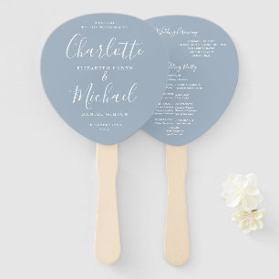 Signature Script Dusty Blue Wedding Program Hand Fan