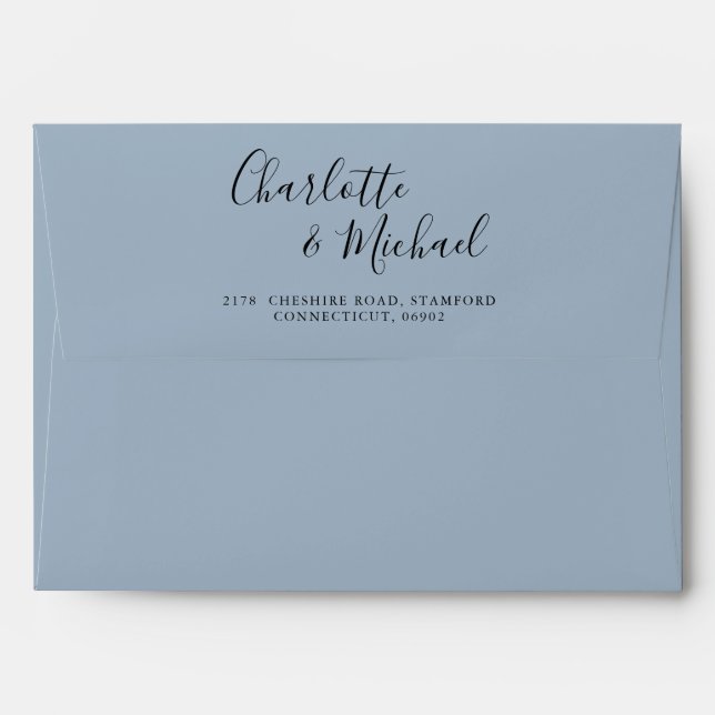 Signature Script Dusty Blue Wedding Return Address Envelope (Back (Top Flap))
