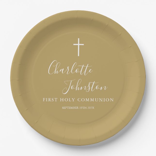Signature Script First Holy Communion Gold Paper Plate (Front)