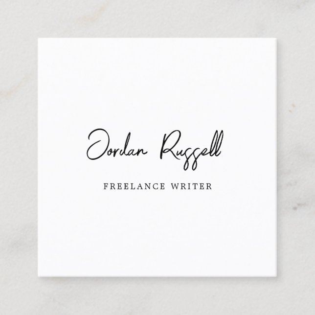 Signature Script Font  Black and White  Square  Business Card (Front)