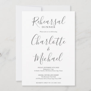 Signature Script Gray And White Rehearsal Dinner Invitation