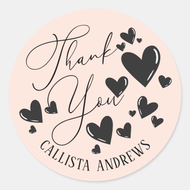 Signature Script Hearts Order Customer Thank You C Classic Round Sticker (Front)