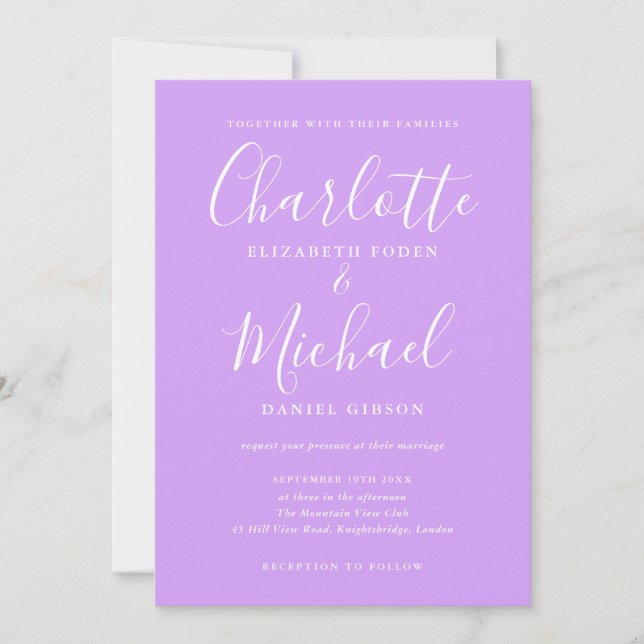 Signature Script Lavender Lilac Chic Wedding Invitation (Front)