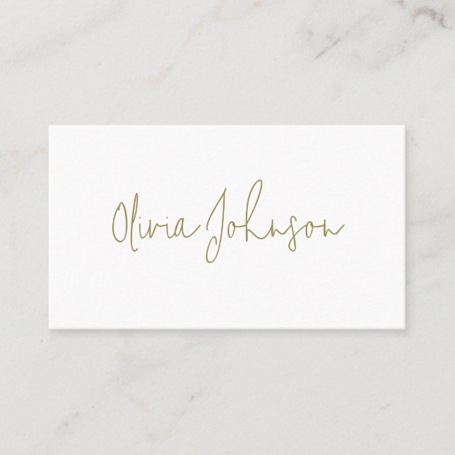Signature Script Modern Gold White Business Card  (Front)