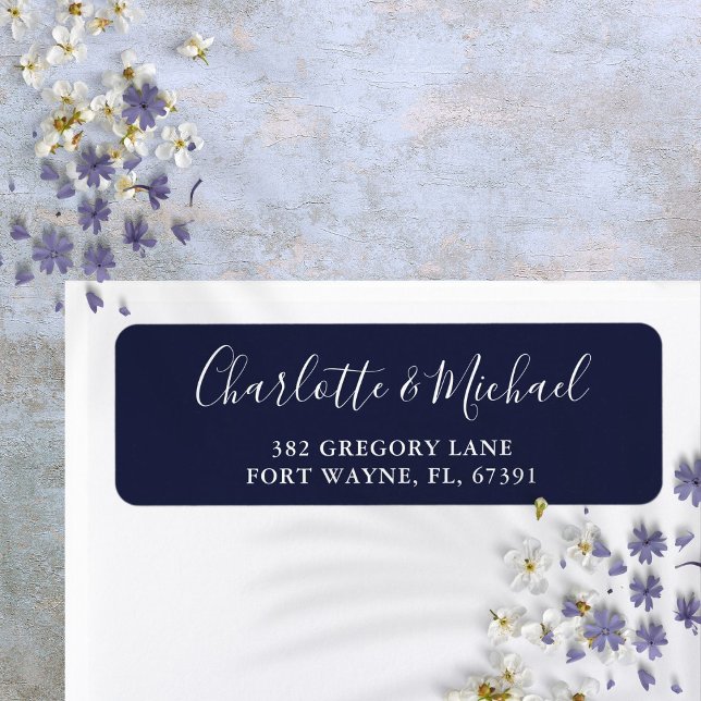 Signature Script Navy Blue Wedding Return Address (Signature Script Navy Blue Wedding Return Address Label)