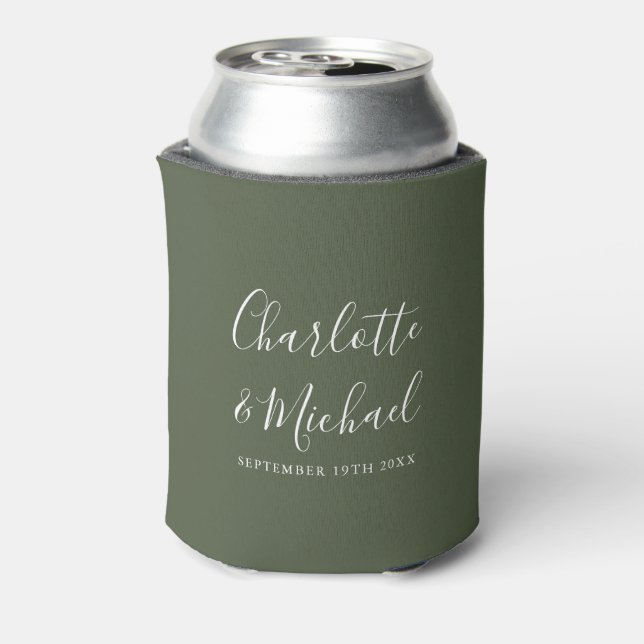 Signature Script Olive Green Wedding Can Cooler (Can Back)