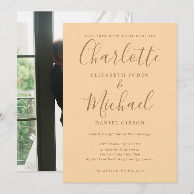 Signature Script Photo Champagne Wedding Invitation (Front/Back)