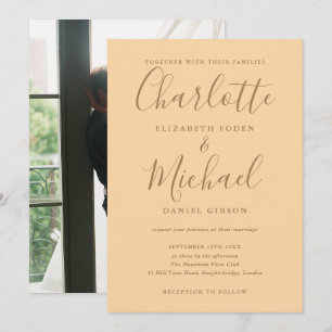 Signature Script Photo Champagne Wedding Invitation