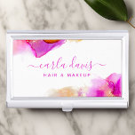 Signature Script Pink Orange Alcohol Ink Business Card Holder<br><div class="desc">Signature Script Pink Orange Alcohol Ink Business Card Case. Elegant alcohol ink hand lettered style calligraphy script professional design. Perfect for makeup artists,  hair stylists,  cosmetologists,  and more!</div>