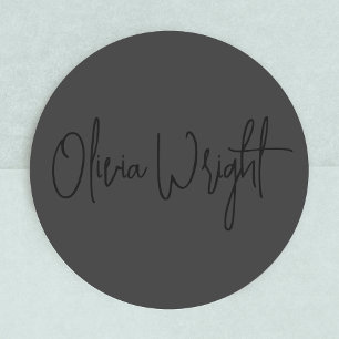 Signature Script, Professional Black on Black Classic Round Sticker